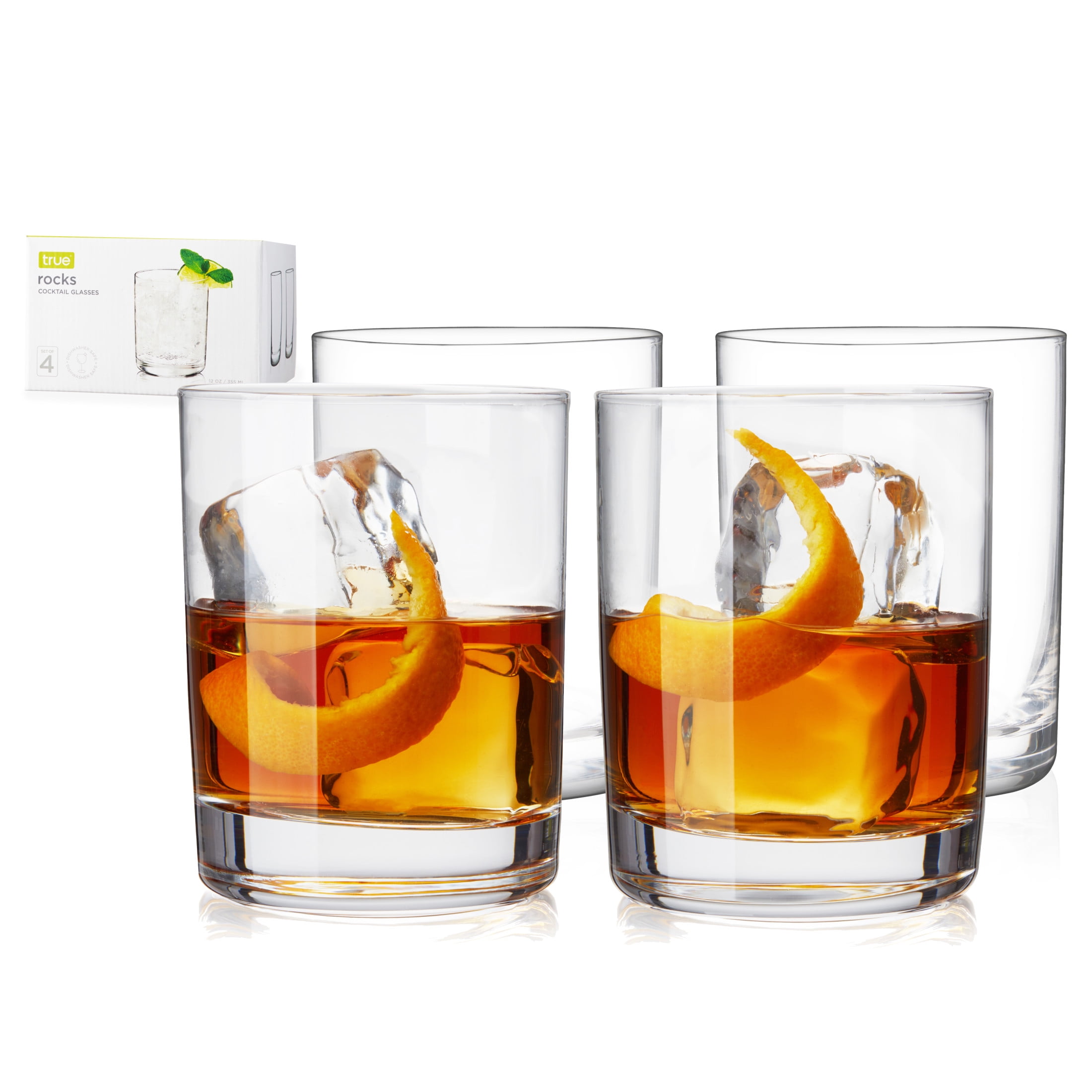True Rocks Glasses for Whiskey, Spirits, Old Fashioned, 12oz, Set of 4
