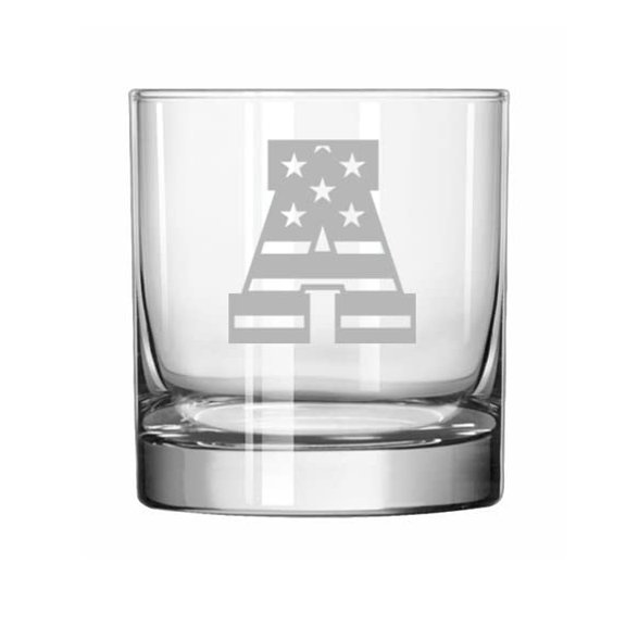 Rocks Whiskey 11oz Glass American Flag Monogram (A)