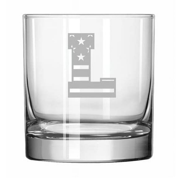 Rocks Whiskey 11oz Glass American Flag Monogram (L)