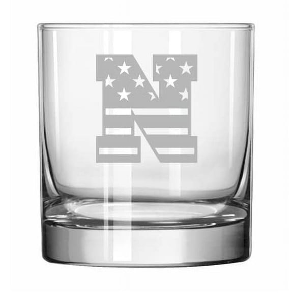 Rocks Whiskey 11oz Glass American Flag Monogram (N)