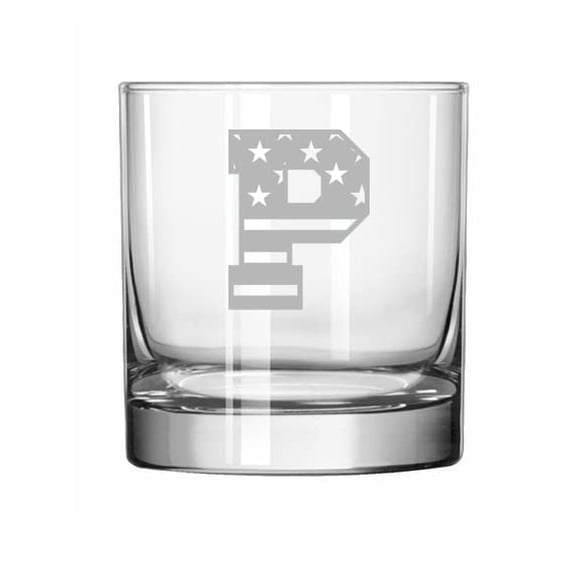 Rocks Whiskey 11oz Glass American Flag Monogram (P)