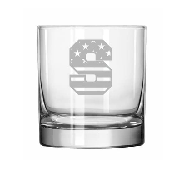 Rocks Whiskey 11oz Glass American Flag Monogram (S)