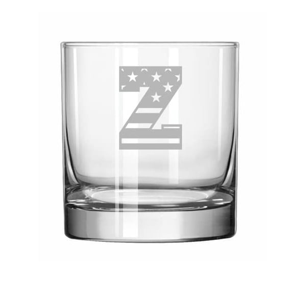 Rocks Whiskey 11oz Glass American Flag Monogram (Z)