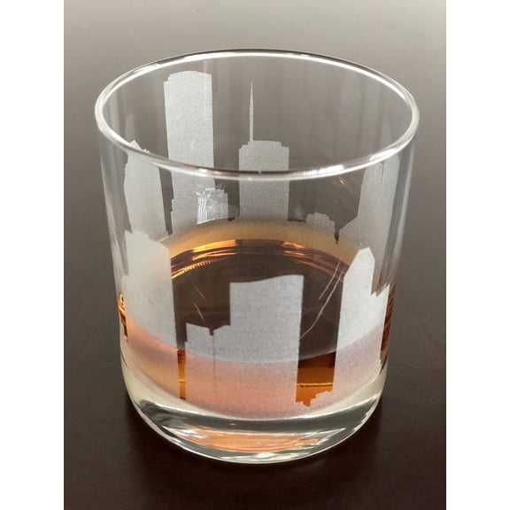 Rocks Whiskey Old Fashioned 11oz Glass Houston Texas Skyline