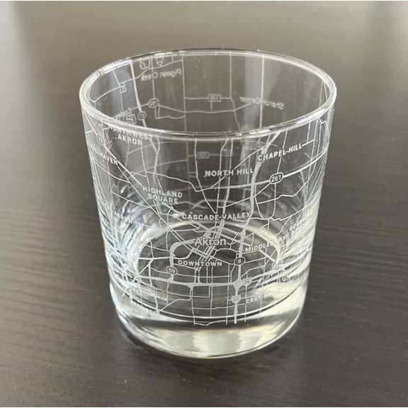 Rocks Whiskey Old Fashioned 11oz Glass Urban City Map Akron Ohio