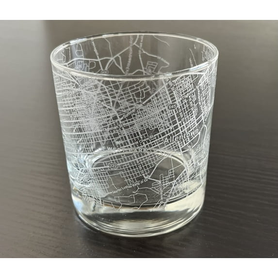 Rocks Whiskey Old Fashioned 11oz Glass Urban City Map Allentown Pennsylvania