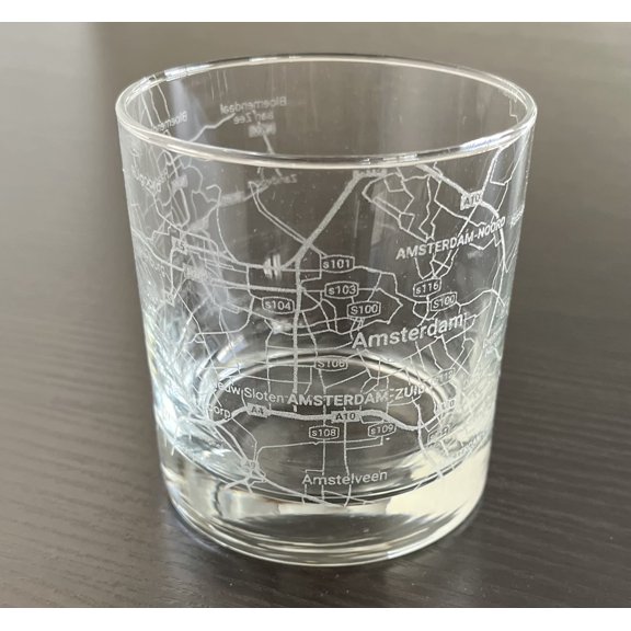 Rocks Whiskey Old Fashioned 11oz Glass Urban City Map Amsterdam Netherlands