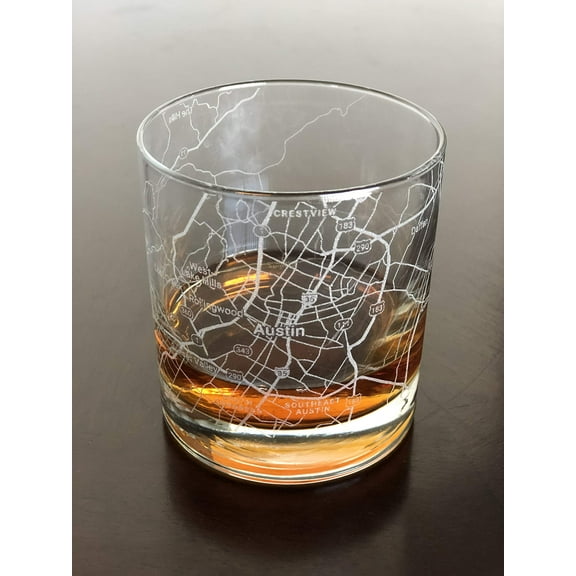 Rocks Whiskey Old Fashioned 11oz Glass Urban City Map Austin Texas