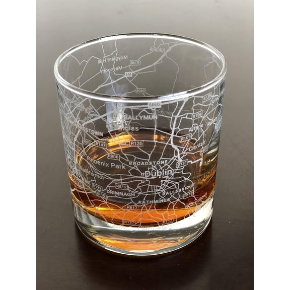 Rocks Whiskey Old Fashioned 11oz Glass Urban City Map Dublin Ireland