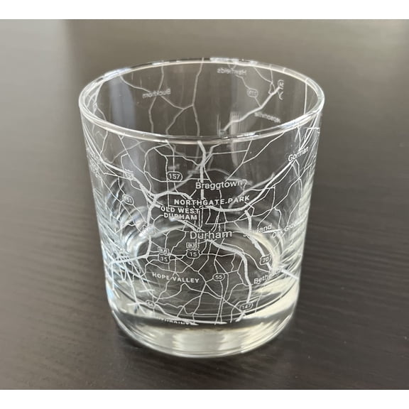 Rocks Whiskey Old Fashioned 11oz Glass Urban City Map Durham North Carolina