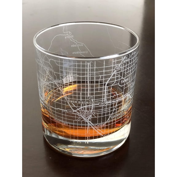 Rocks Whiskey Old Fashioned 11oz Glass Urban City Map Fresno California