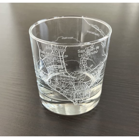 Rocks Whiskey Old Fashioned 11oz Glass Urban City Map Lima Peru