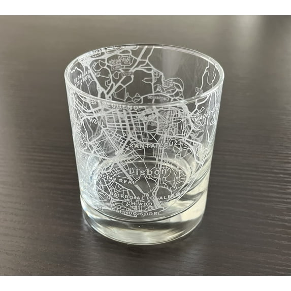 Rocks Whiskey Old Fashioned 11oz Glass Urban City Map Lisbon Portugal
