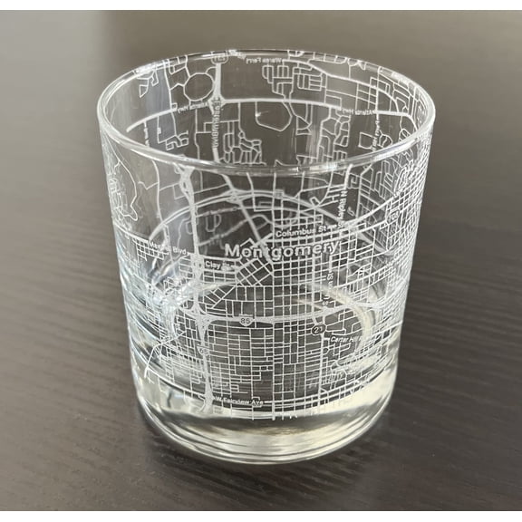 Rocks Whiskey Old Fashioned 11oz Glass Urban City Map Montgomery Alabama