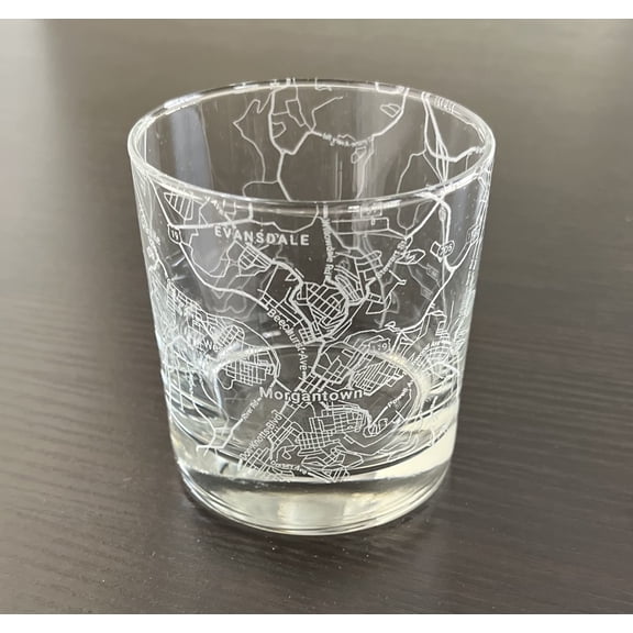Rocks Whiskey Old Fashioned 11oz Glass Urban City Map Morgantown West Virginia