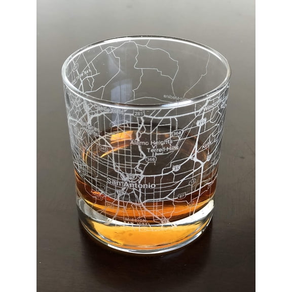 Rocks Whiskey Old Fashioned 11oz Glass Urban City Map San Antonio Texas