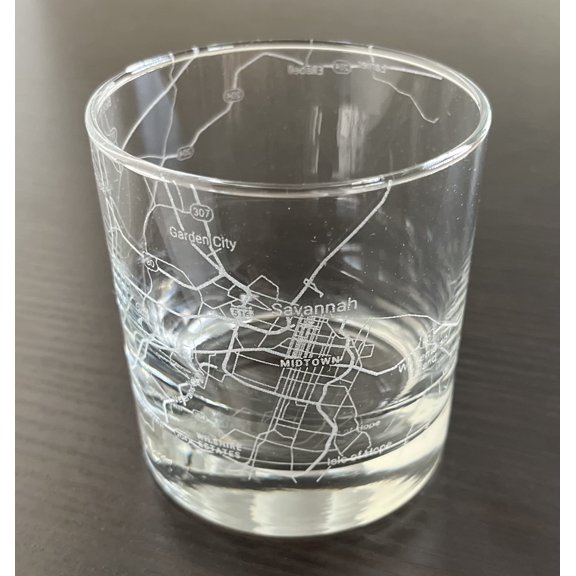 Rocks Whiskey Old Fashioned 11oz Glass Urban City Map Savannah Georgia