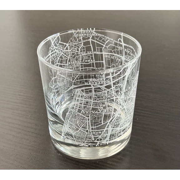 Rocks Whiskey Old Fashioned 11oz Glass Urban City Map Tel Aviv Israel