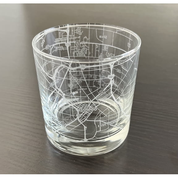 Rocks Whiskey Old Fashioned 11oz Glass Urban City Map Toledo Ohio