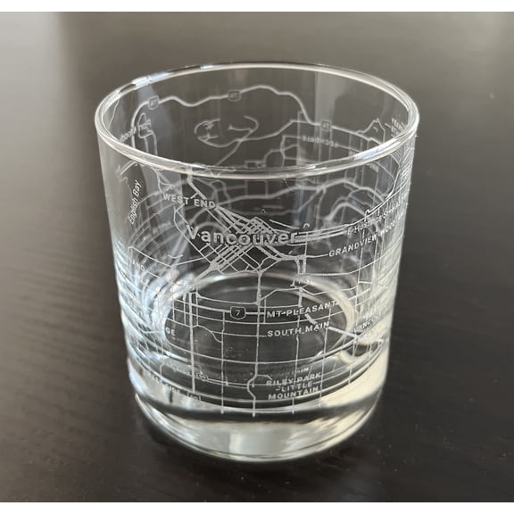 Rocks Whiskey Old Fashioned 11oz Glass Urban City Map Vancouver BC Canada
