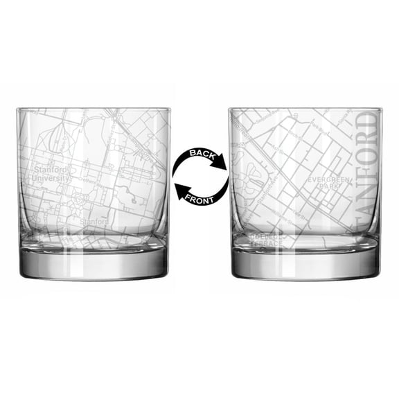 Rocks Whiskey Old Fashioned 11oz Glass Wrap Around Map Gift Stanford California College School Student Graduate