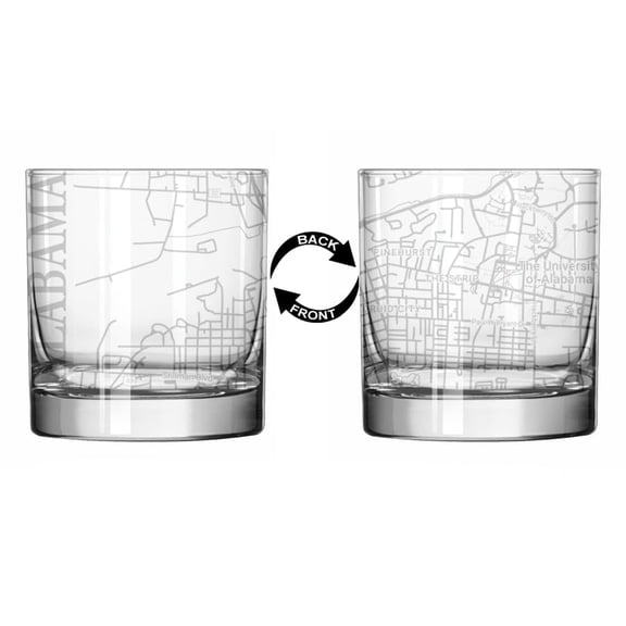 Rocks Whiskey Old Fashioned 11oz Glass Wrap Around Map Gift Tuscaloosa Alabama College School Student Graduate