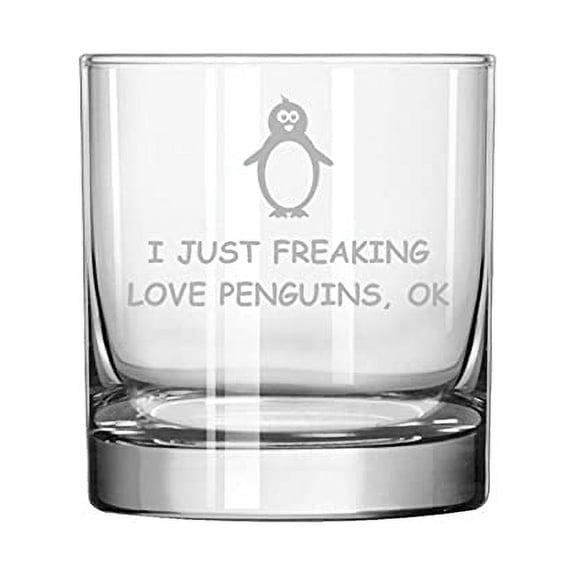Rocks Whiskey Old Fashioned Glass I Just Freaking Love Penguins Funny
