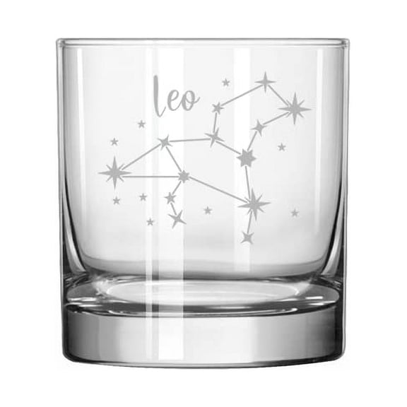Rocks Whiskey Old Fashioned Glass Star Zodiac Horoscope Constellation (Leo)