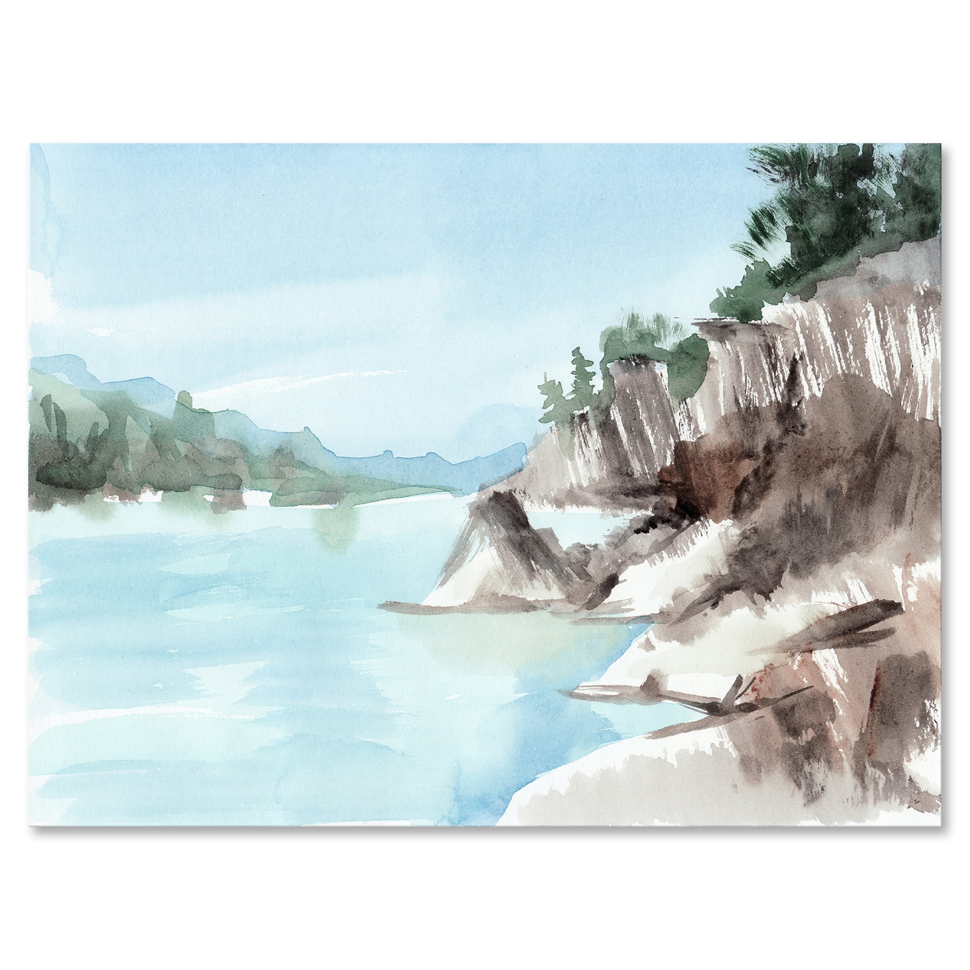 Rocks With The Blue Lake 40 in x 30 in Painting Canvas Art Print, by Designart
