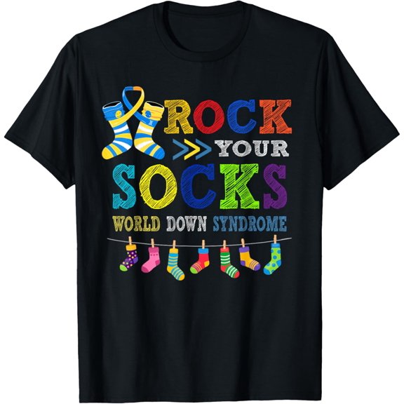 Rocks Your Socks World Down Syndrome Kid Men Women T-Shirt men and women can wear, black, white, gifts