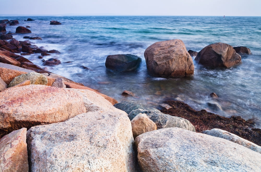 Rocks along the coastline Falmouth Massachusetts United States of America Canvas Art - Kav Dadfar Design Pics (38 x 24)