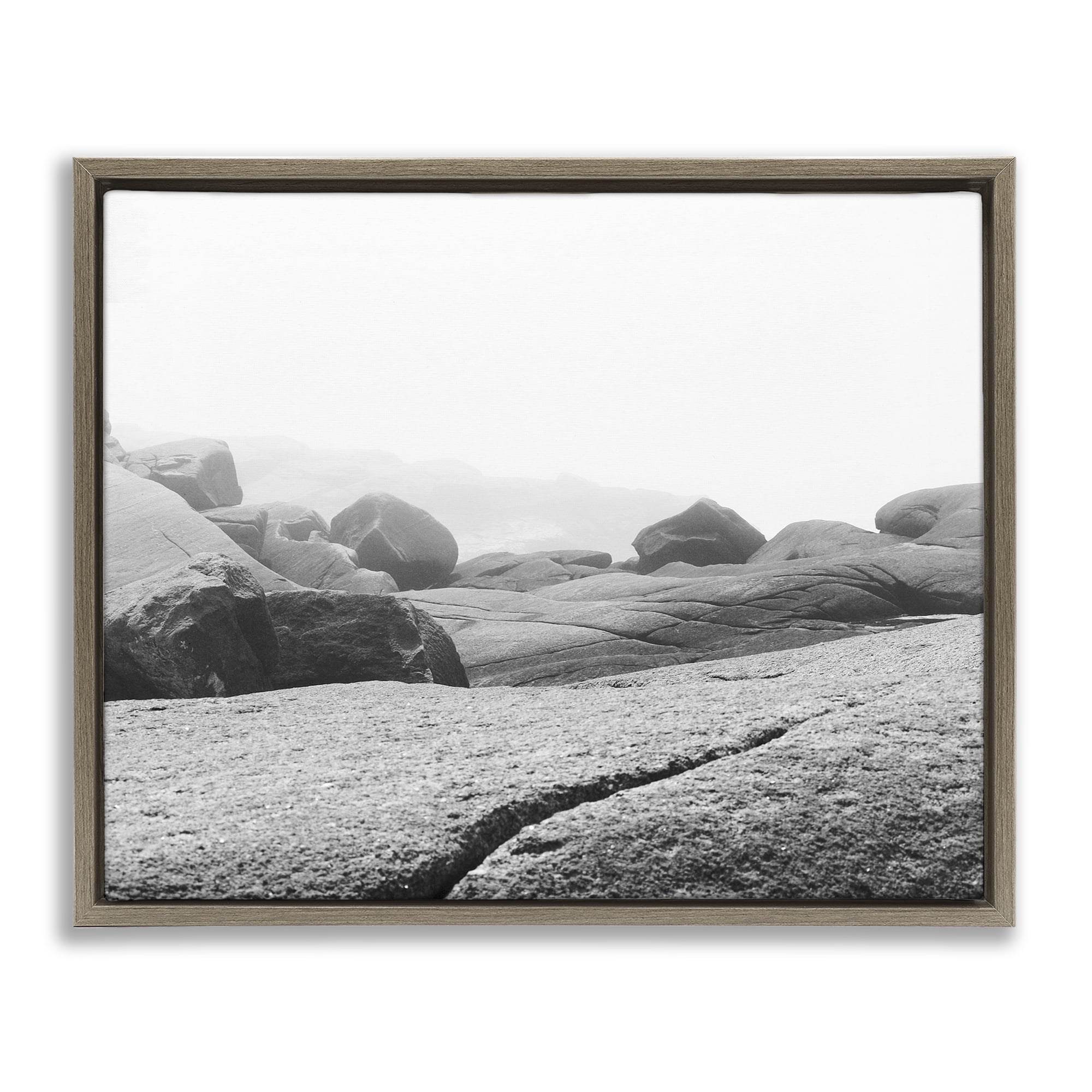 Rocks at Peggy's Cove Brown Framed Floater Canvas Wall Art, design by Clive Branson