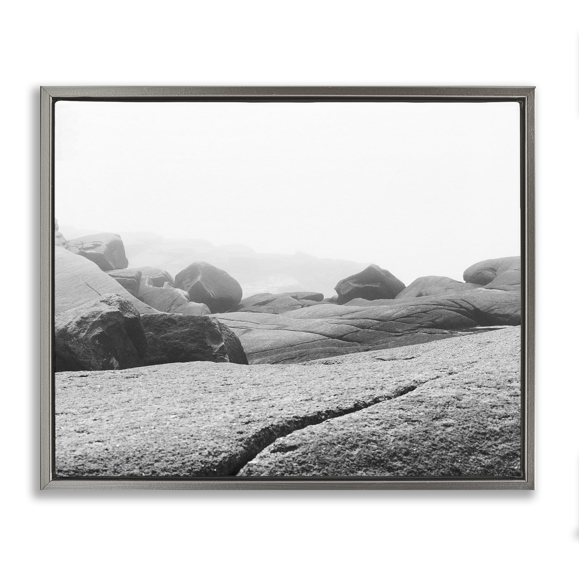 Rocks at Peggy's Cove Gray Framed Floater Canvas Wall Art, design by Clive Branson
