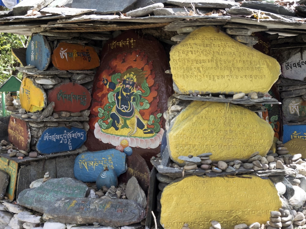 Rocks brought by Tibetan refugees fleeing Tibet to the Norbulingka Institute (then painted and put on display) Sidhpur Dharamsala Himachal Pradesh India Canvas Art - Panoramic Images (12 x 16)
