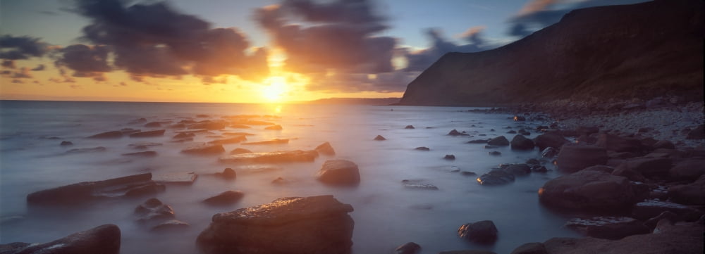 Rocks in the sea Eype Bay Dorset England Canvas Art - Panoramic Images (36 x 12)