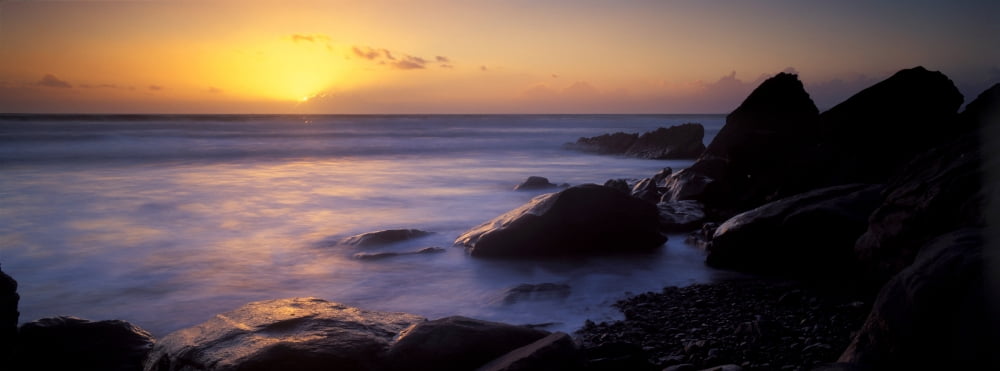 Rocks in the sea Whitsand Bay Cornwall England Canvas Art - Panoramic Images (27 x 9)