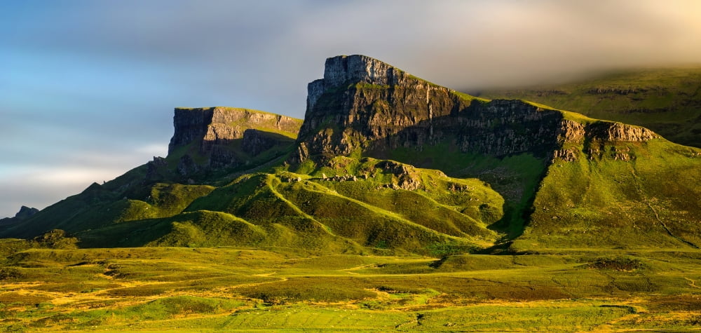 Rocks of Quiraing at Trotternish Ridge at sunset Isle of Skye Scotland Canvas Art - Panoramic Images (12 x 24)