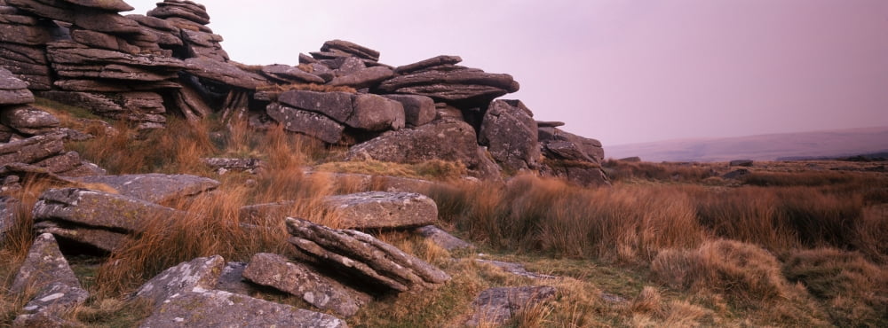 Rocks on a hill Dartmoor Devon England Canvas Art - Panoramic Images (36 x 12)