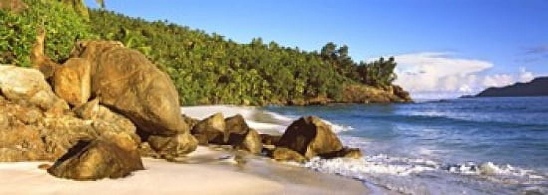 Rocks on a small beach on North Island Seychelles Canvas Art - Panoramic Images (18 x 7)