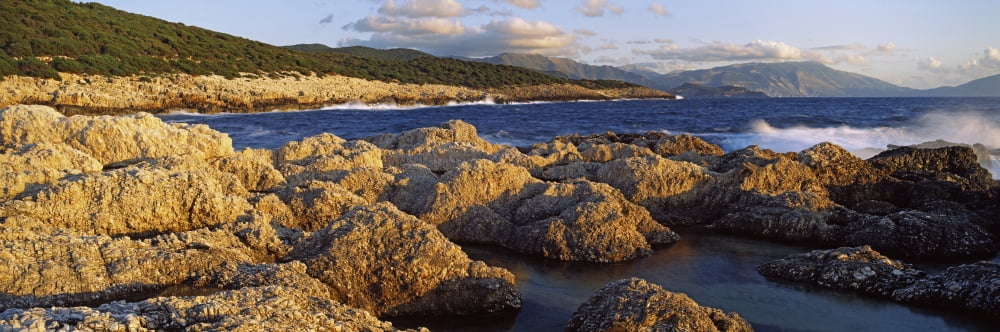 Rocks on the beach Alaties Beach Cephalonia Ionian Islands Greece Canvas Art - Panoramic Images (36 x 12)