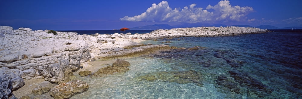 Rocks on the beach Dafnoudi Beach Cephalonia Ionian Islands Greece Canvas Art - Panoramic Images (36 x 12)
