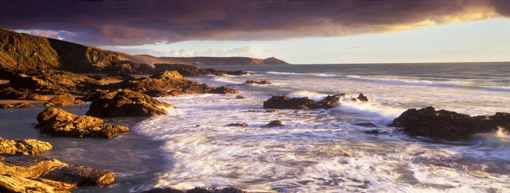 Rocks on the beach Whitsand Bay Cornwall England Canvas Art - Panoramic Images (27 x 9)