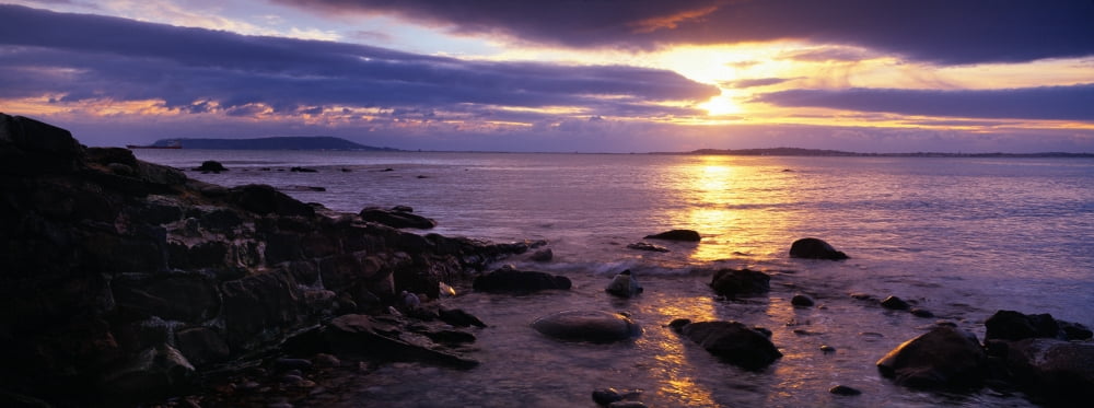 Rocks on the beach at dusk Osmington Mills Weymouth Bay Dorset England Canvas Art - Panoramic Images (36 x 12)