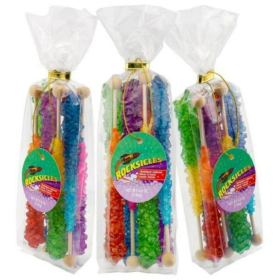 Rocksicles Rainbow Colored Rock Candy Crystal Stick, 8 Count (4.8 oz) Crystal Clear Bag
