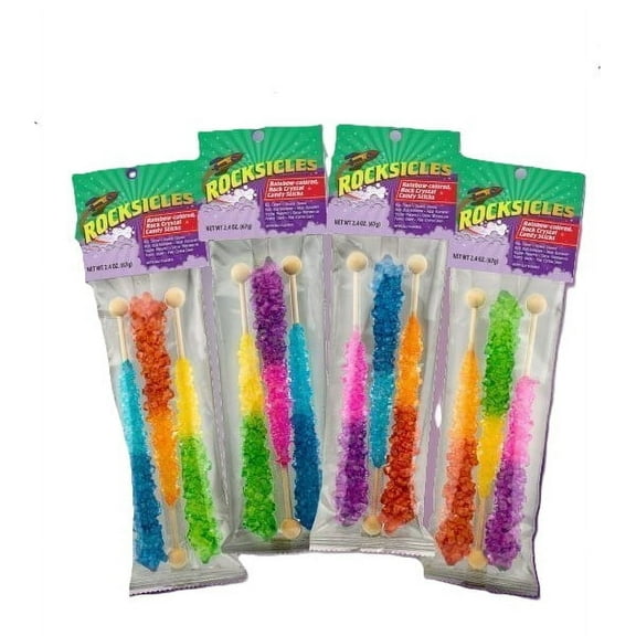 Rocksicles, Rainbow Colored Rock Crystal Candy Sticks, 0.6 Ounce Each Stick - 3 Stick (2.4 oz) Peg Bag