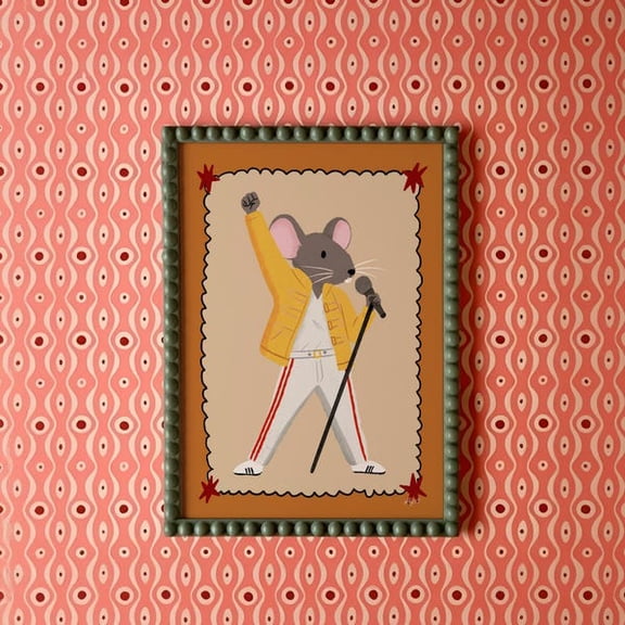 Rockstar Animal Poster Room Music Wall Art Mouse Singer Print Retro Nursery Decor Boho Music Lover Inspirational Artwork, Unframed Paper Poster 8x10in