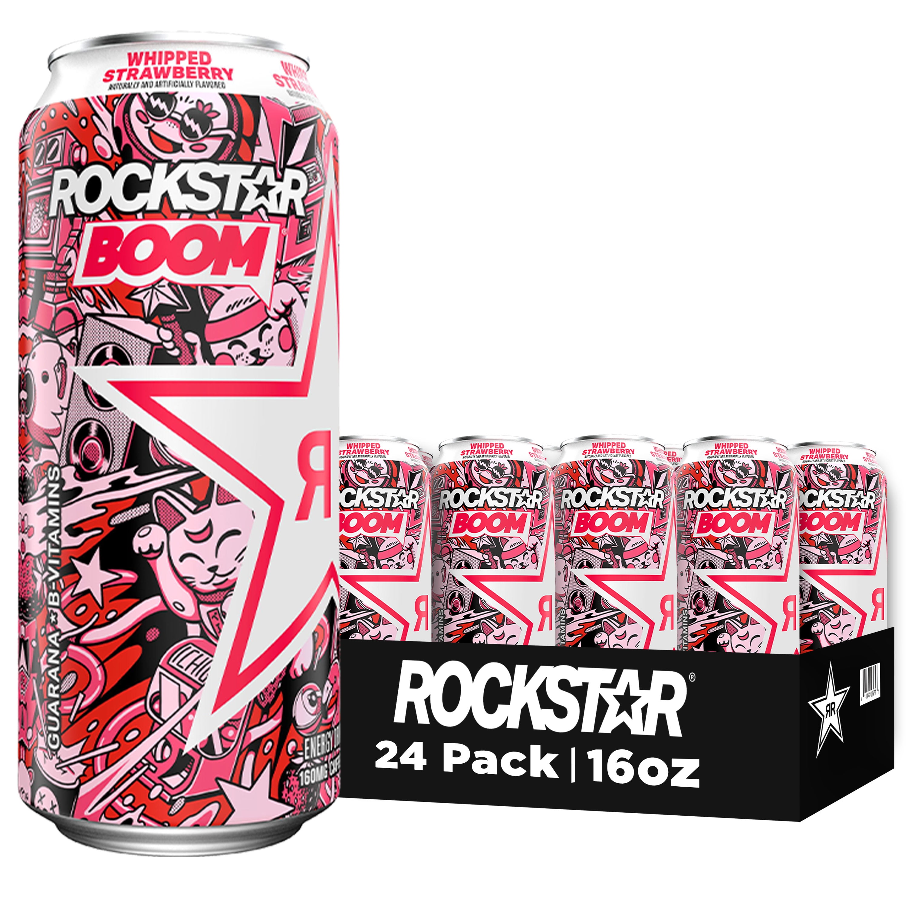Rockstar BOOM! Whipped & Blended Energy Drink, Strawberry, 16 fl oz, 24