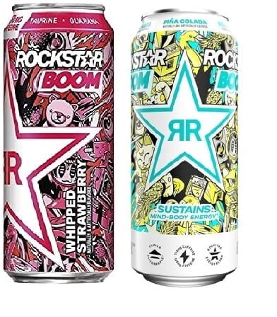 Rockstar Boom Energy Drink Variety Pack: Whipped Orange, Whipped Strawberry, Pina Colada - 16oz (Pack of 12)
