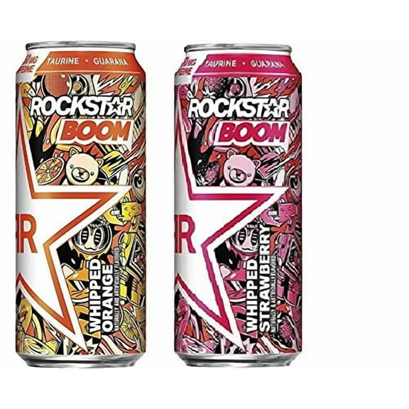 Rockstar Boom Energy Variety- Whipped Orange And Whipped Strawberry - 16 Ounce (Pack Of 12)
