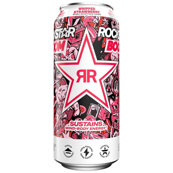 Rockstar Boom! Whipped & Blended Strawberry Energy Drink, 16 oz, 1 Count Can